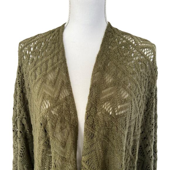 Torrid Shawl Ruana Women's One Size Plus 1X-4X Olive Green Pointelle Fringe - Picture 2 of 8